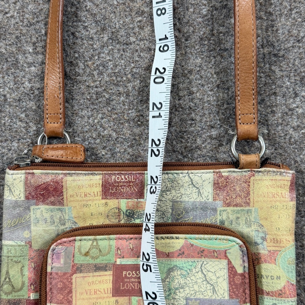 Vintage Fossil London Travel Stamps Leather Crossbody Bag Wallet Front Pocket - Picture 9 of 9